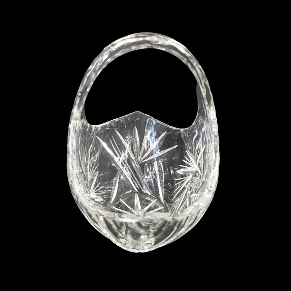 Vintage Fine Lead Crystal Glass Basket Star of David Czech Bohemian Handle Dish - Picture 5 of 9